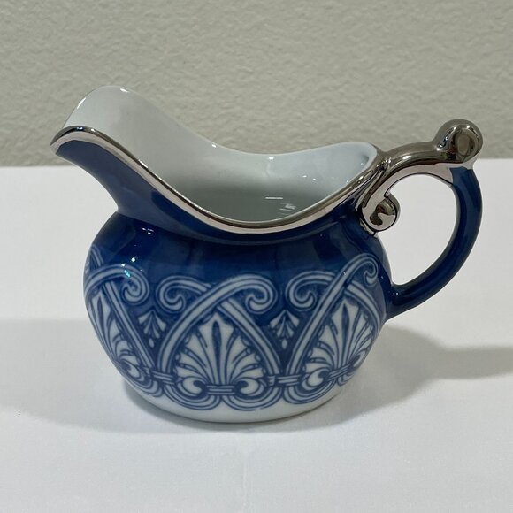 BOMBAY Porcelain/Ceramic Cream Pitcher Vintage Tile Pattern, Royal/White - Picture 1 of 5
